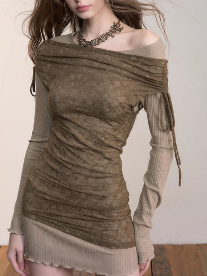 Two-Piece Look Contrast Color Lace Dress