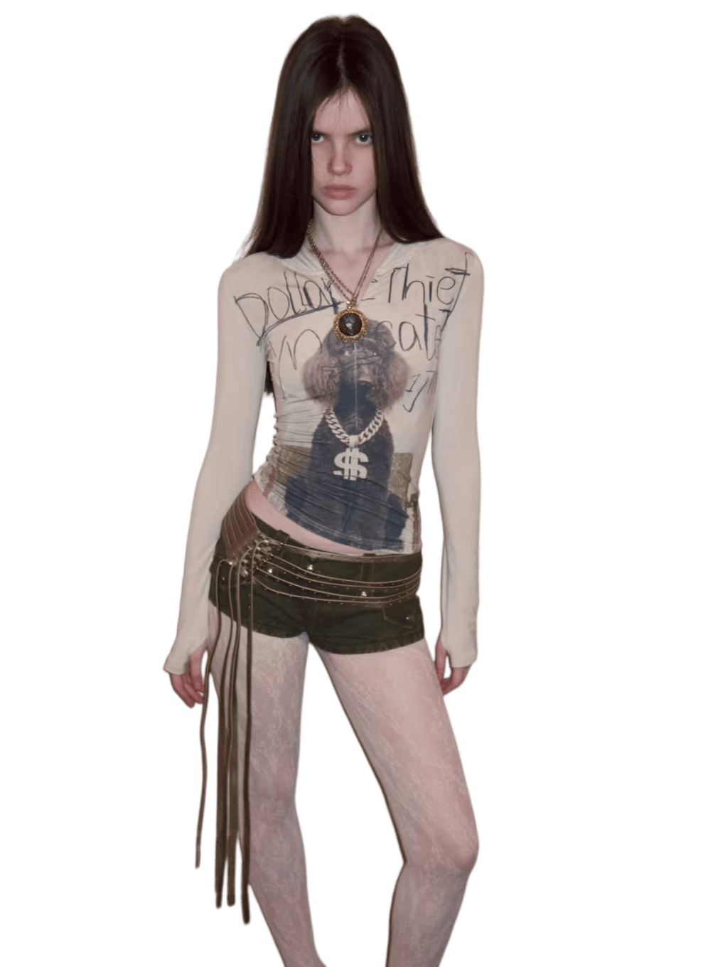 Zip-Up Hooded Long-Sleeve Fitted T-Shirt