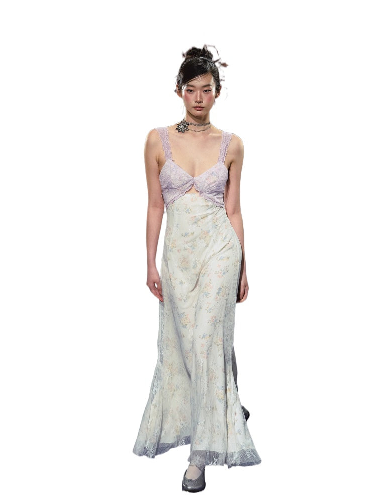 Lace Floral V-Neck Patchwork Hollow Dress - CHINASQUAD