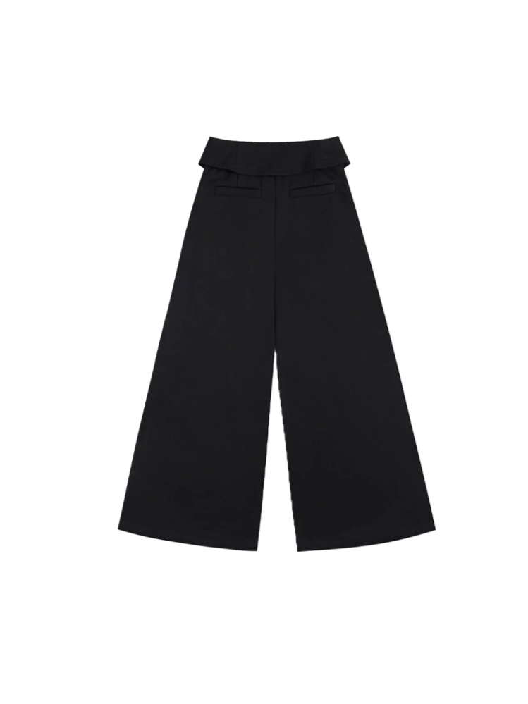 Double-Layer Collar Wide-Leg Pants In Black