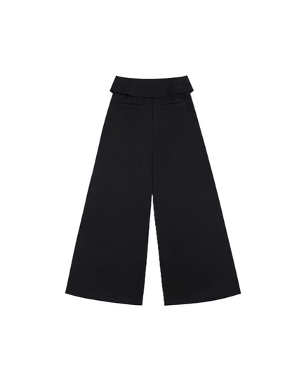 Double-Layer Collar Wide-Leg Pants In Black