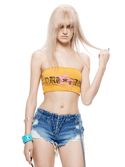 Punk Graphic Strapless Bustier