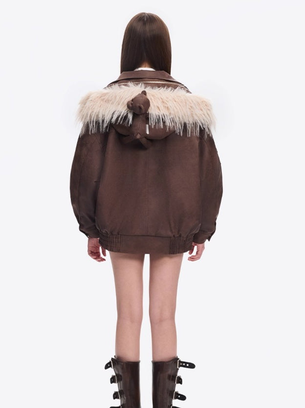 Detachable Fur Collar PU Padded Jacket