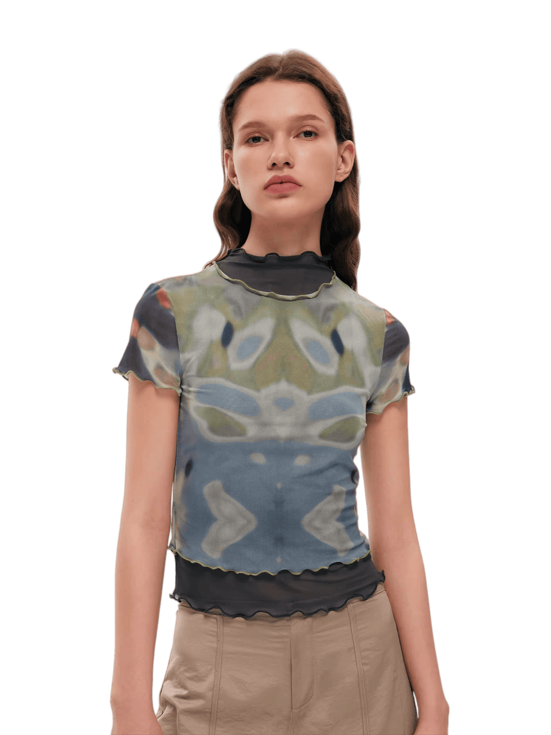 Designer Tie-Dye Sheer Mesh Fitted T-Shirt