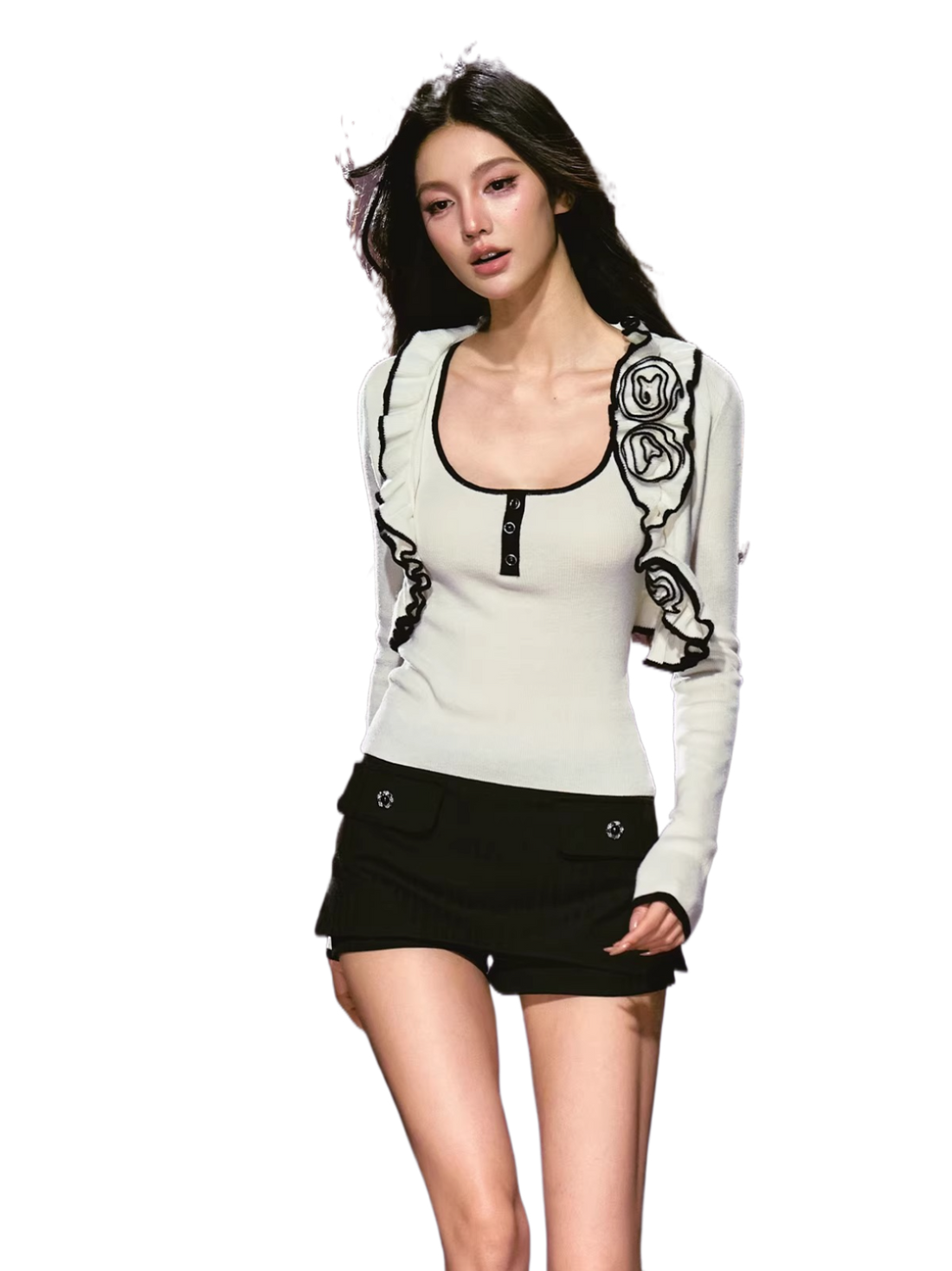 Low-Rise Striped Slit Skort Shorts