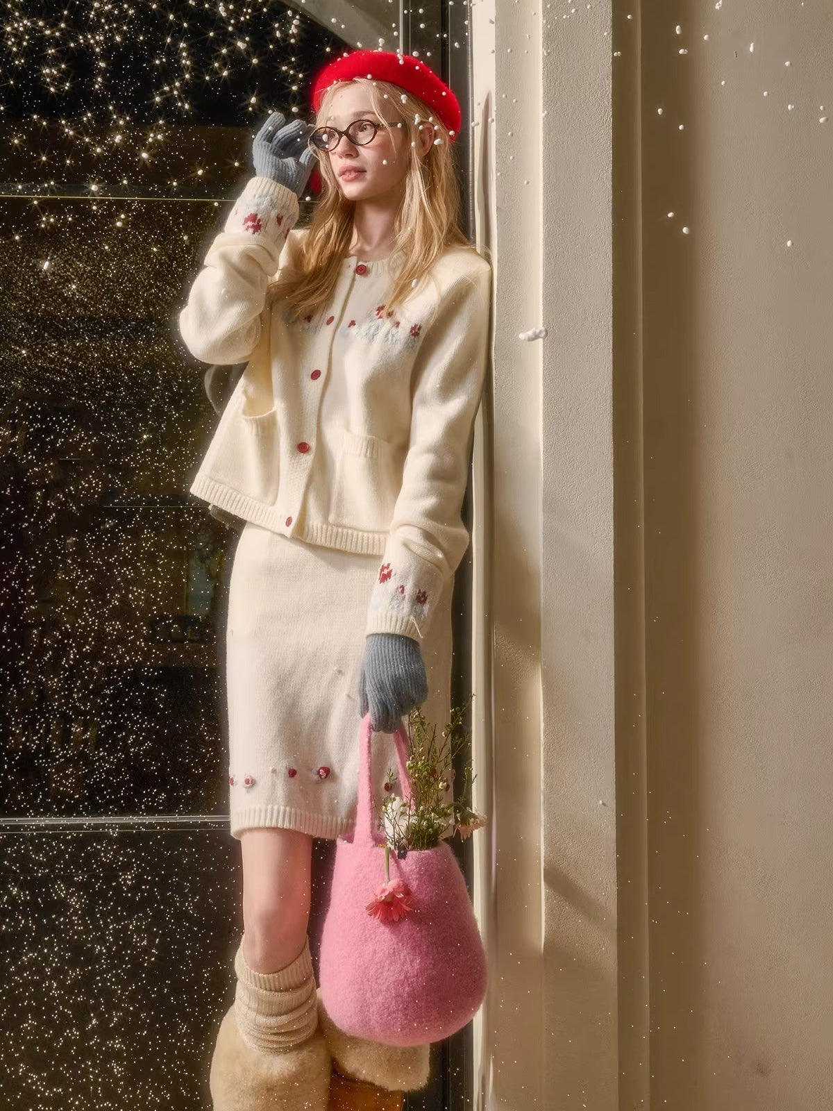 Wool-Blend Embroidered Knit Set