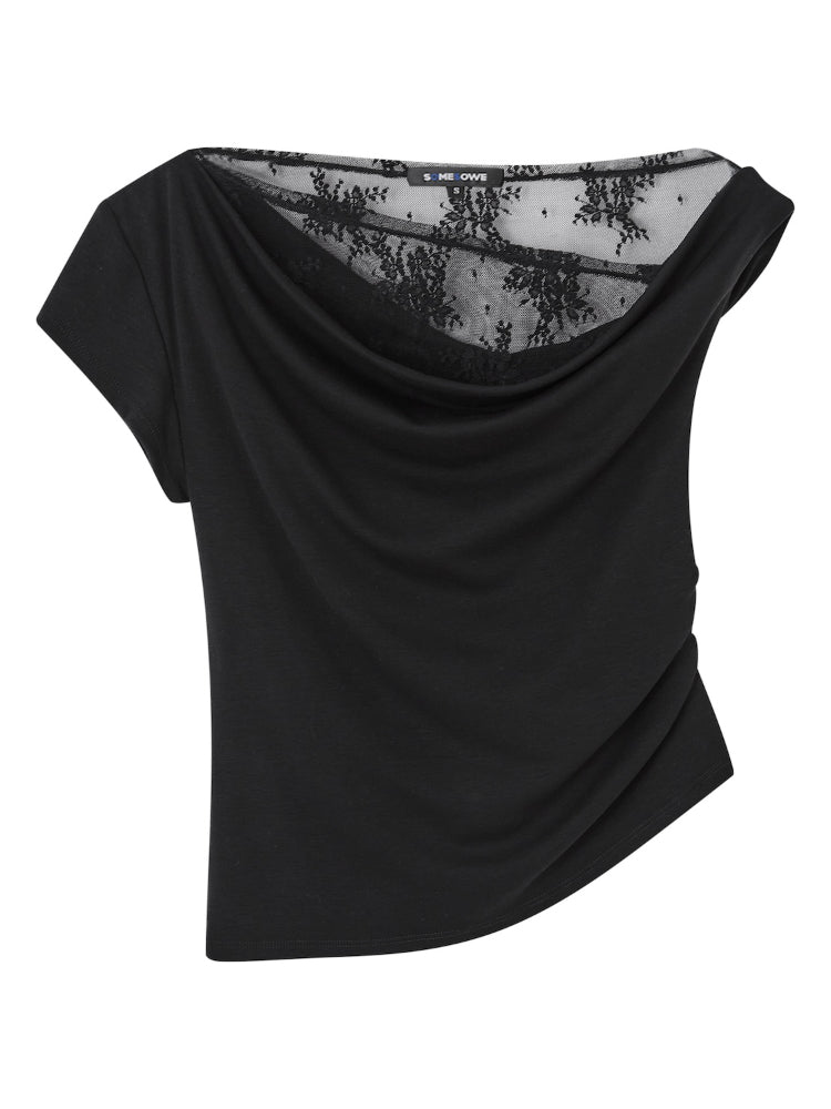 Asymmetric Neckline Fake Two-piece T-shirt