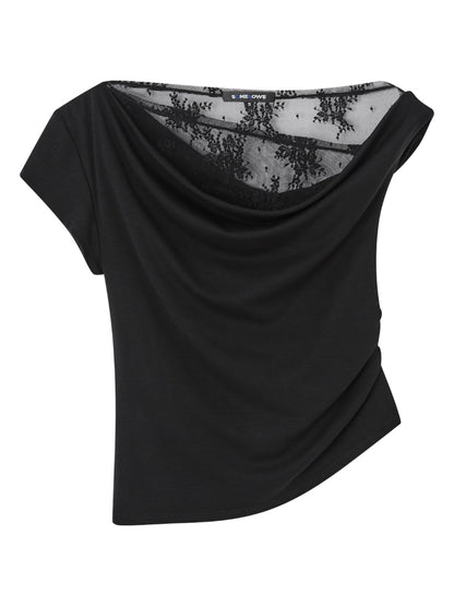 Asymmetric Neckline Fake Two-piece T-shirt