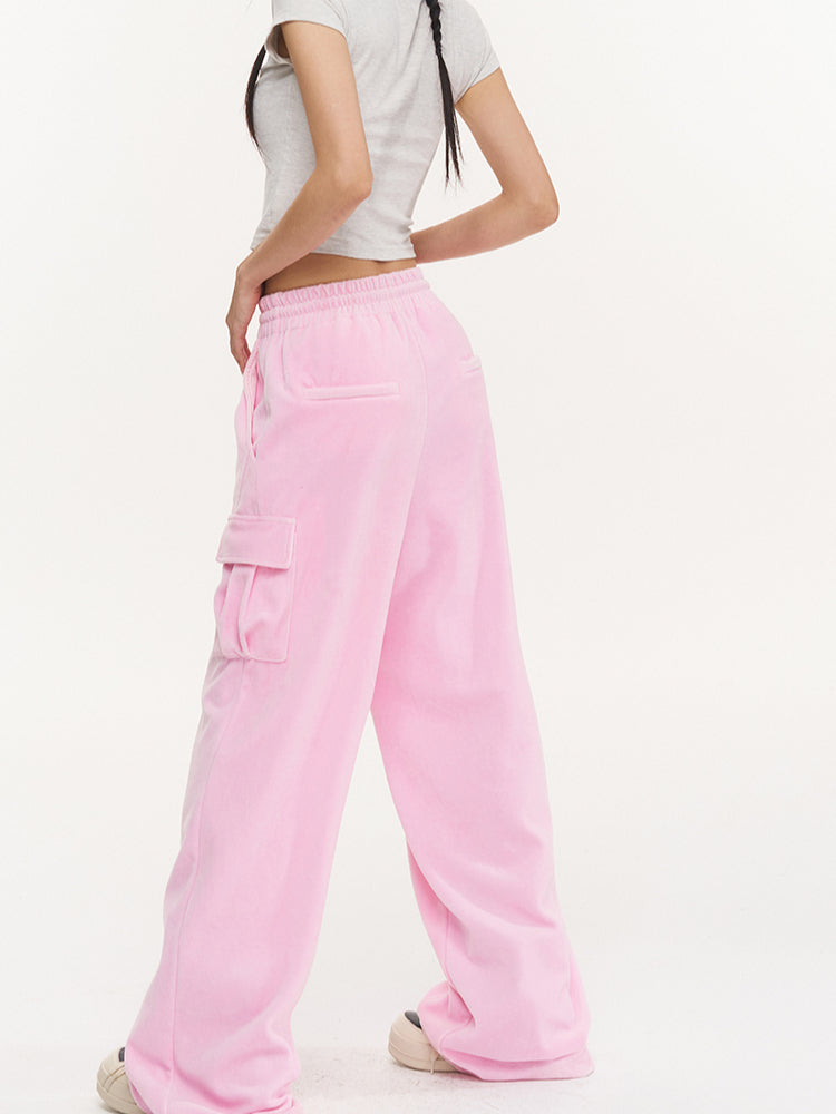 Pink Velvet Relaxed Wide-Leg Pants