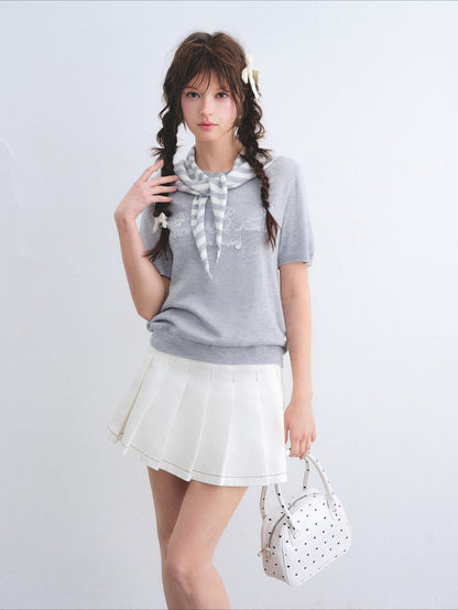 Wool-Blend Jacquard Knit Tee &amp; Striped Shoulder Set