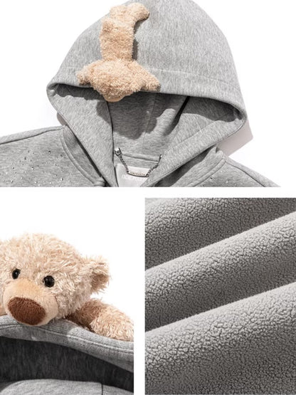 Faux-Diamond Embellished Relaxed Hoodie Jacket