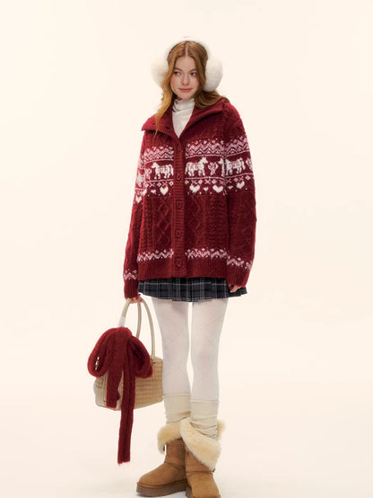 Red Loose Knit Sweater Cardigan