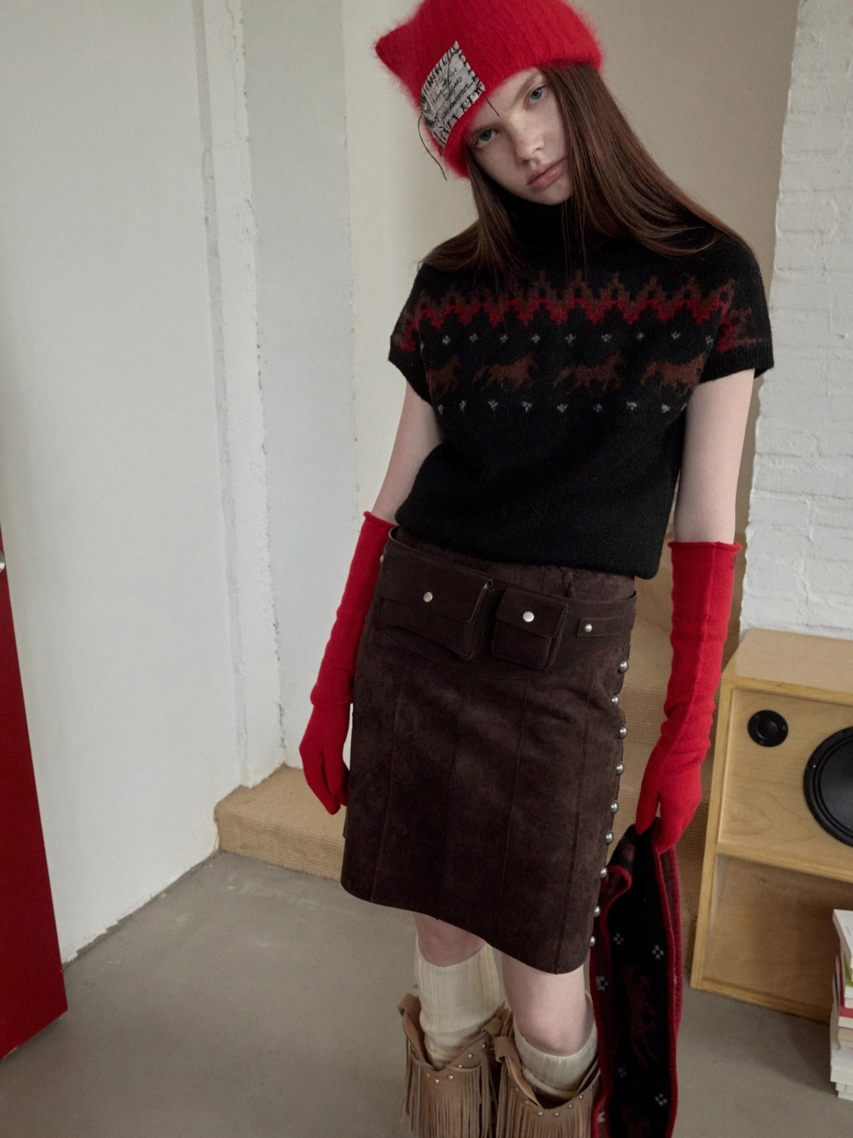 Fair Isle Pony Jacquard Turtleneck Knit Sweater