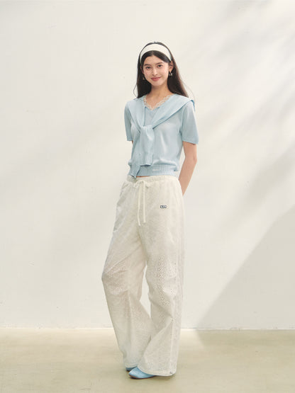 Hollow Embroidery Tie-up Casual Pants - CHINASQUAD