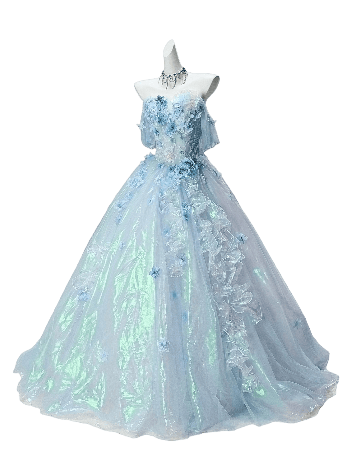 Silent Jellyfish Glow Iridescent Blue Couture Gown