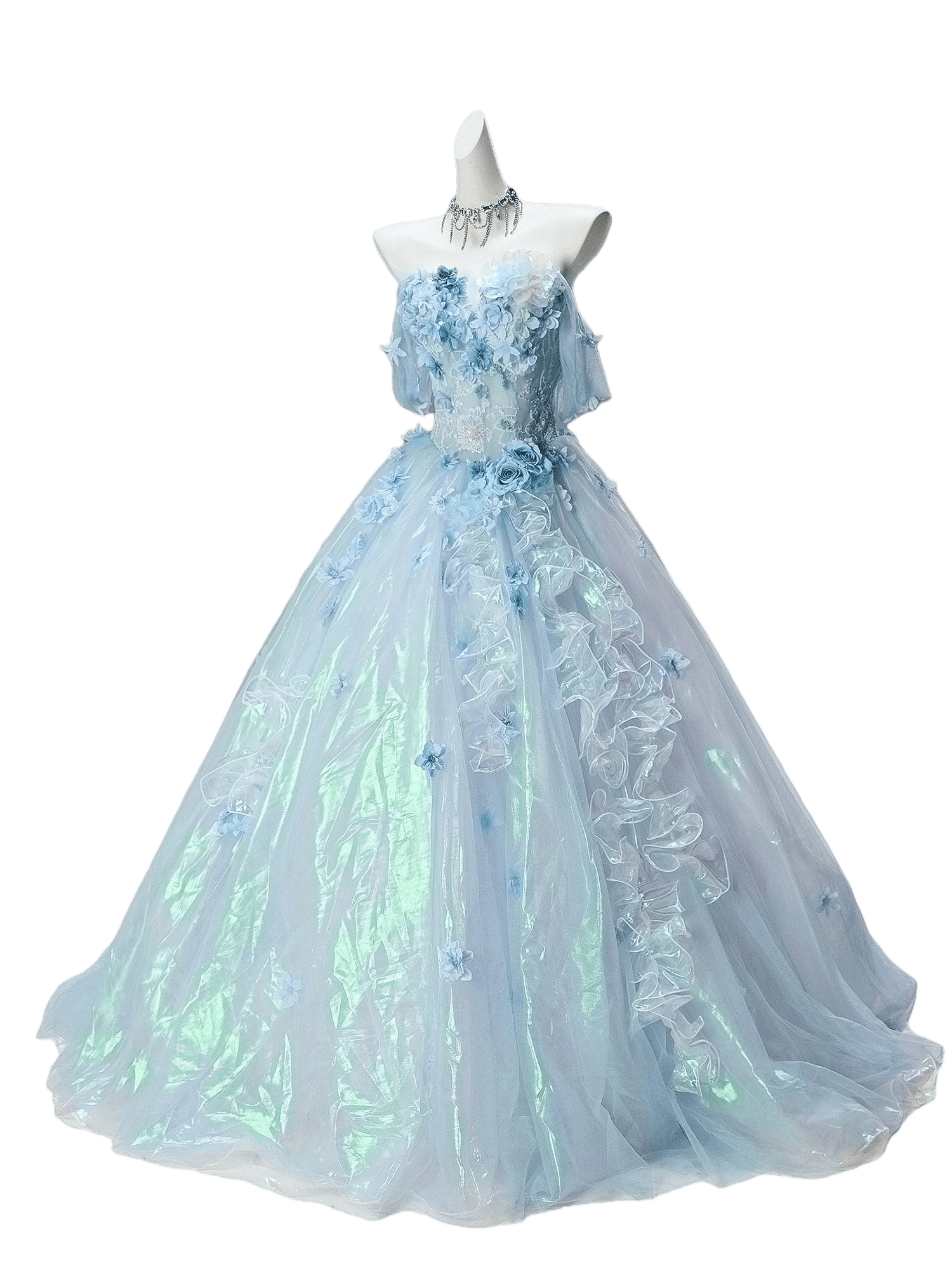 Silent Jellyfish Glow Iridescent Blue Couture Gown