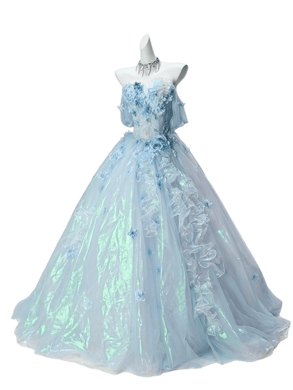 Silent Jellyfish Glow Iridescent Blue Couture Gown