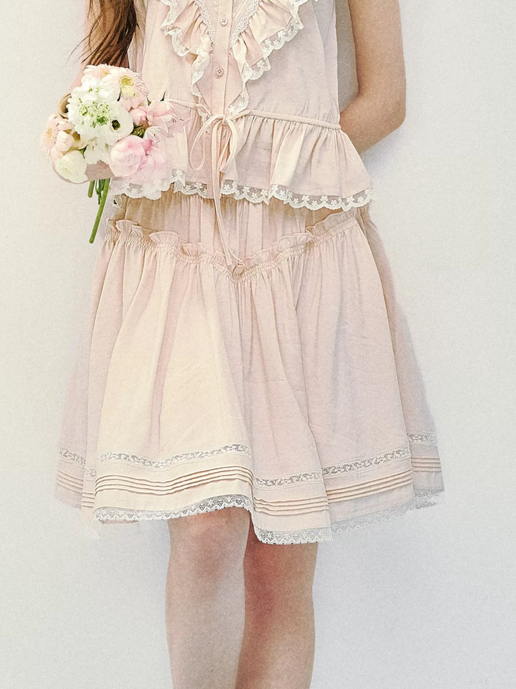 Romantic Ruffle Lace Blouse &amp; Skirt Set