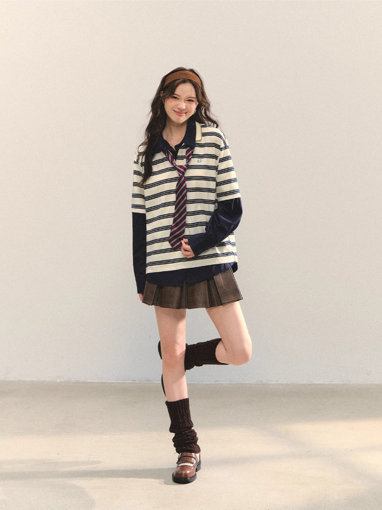 Stripe Fake Two-Piece Polos
