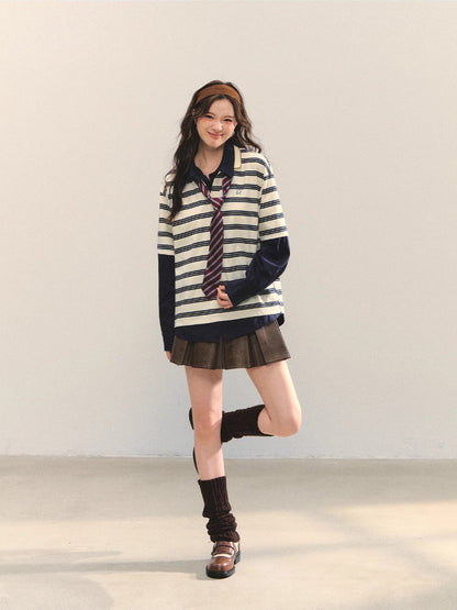 Stripe Fake Two-Piece Polos