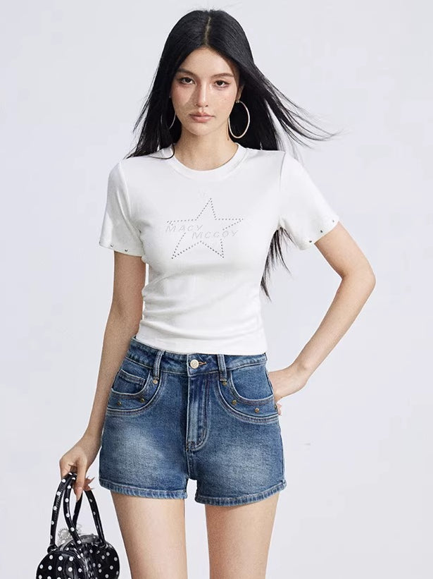 Studded Classic Denim Shorts