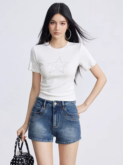Studded Classic Denim Shorts