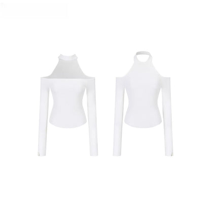 Reversible Cold-Shoulder Knit Turtleneck