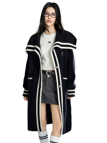 Black Oversized Lapel Knit Coat