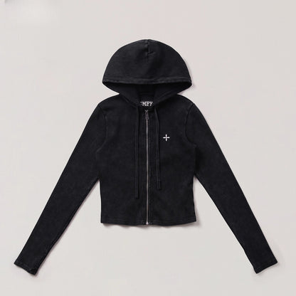 Wild Vintage Zip-up Cropped  Hoodie