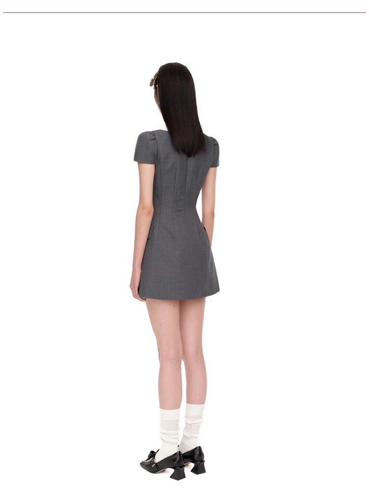 Ruffled Short-Sleeve A-Line Dress
