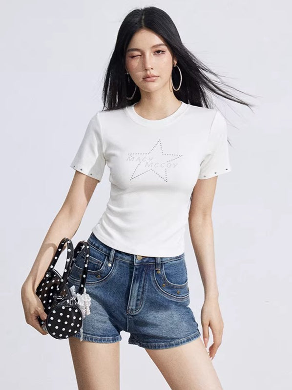 Studded Classic Denim Shorts