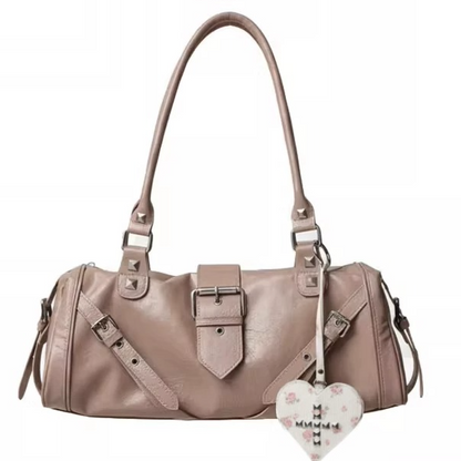 Vintage Rivet-Detail Large Capacity Shoulder Bag