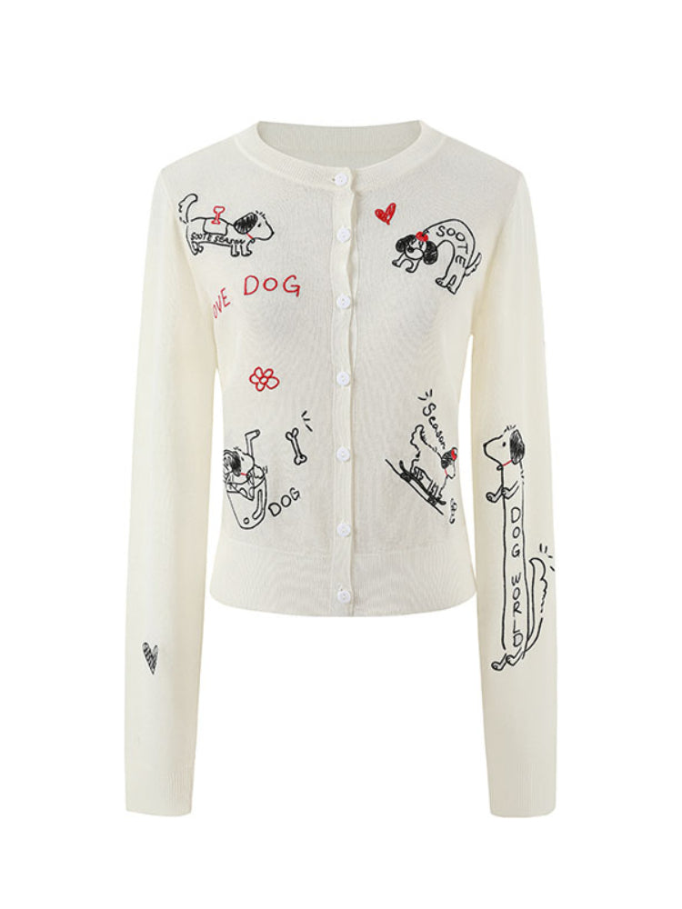 Embroidered Puppy Sun-Protective Knit Cardigan - CHINASQUAD