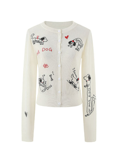 Embroidered Puppy Sun-Protective Knit Cardigan - CHINASQUAD