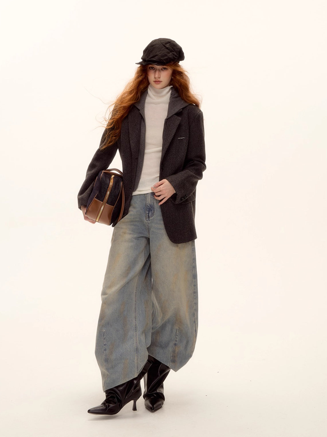 Grey Layered Wool-Blend Hoodie Blazer