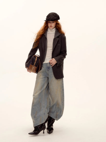 Grey Layered Wool-Blend Hoodie Blazer