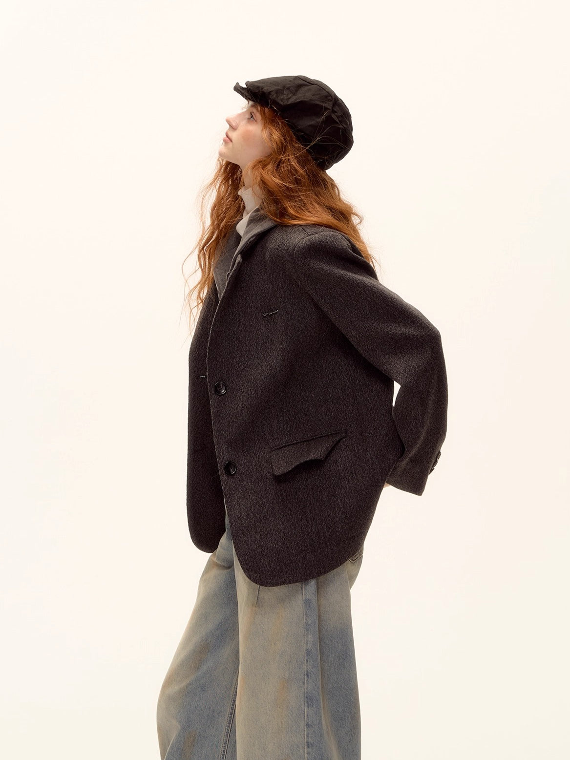 Grey Layered Wool-Blend Hoodie Blazer