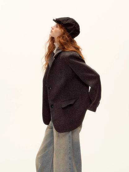 Grey Layered Wool-Blend Hoodie Blazer