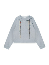 Fake Two-Piece Flower Embroidery Hat Cord Pullover Hoodie - CHINASQUAD