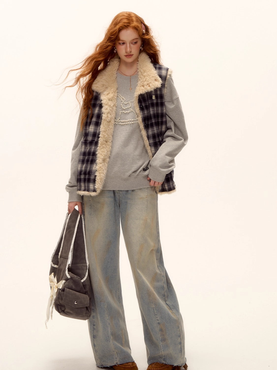 Reversible Plaid Fleece Button-Up Vest