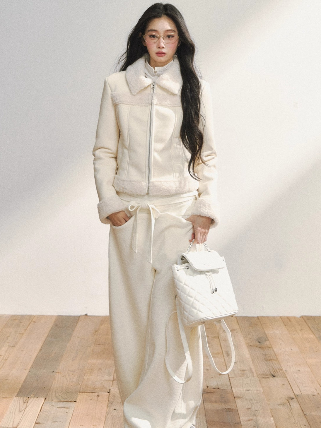 Two-Tone Shearling Cropped Jacket