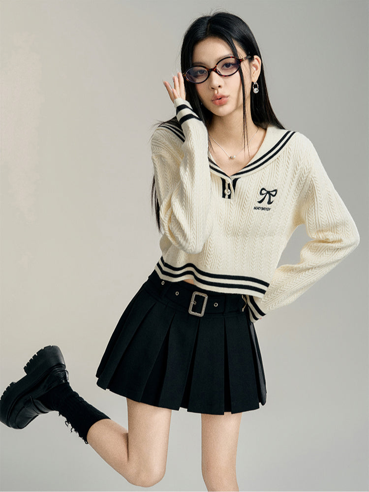 Off-White Navy Collar Cropped Sweater