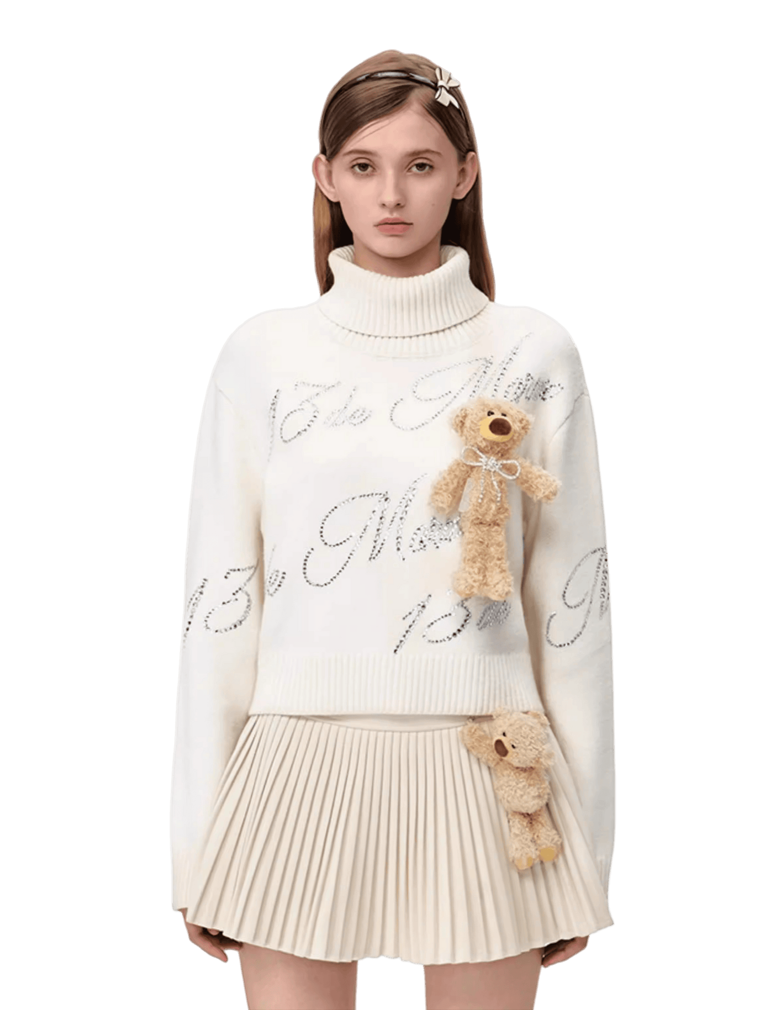 Crystal-Embellished Mock-Neck Knit Sweater