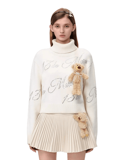 Crystal-Embellished Mock-Neck Knit Sweater