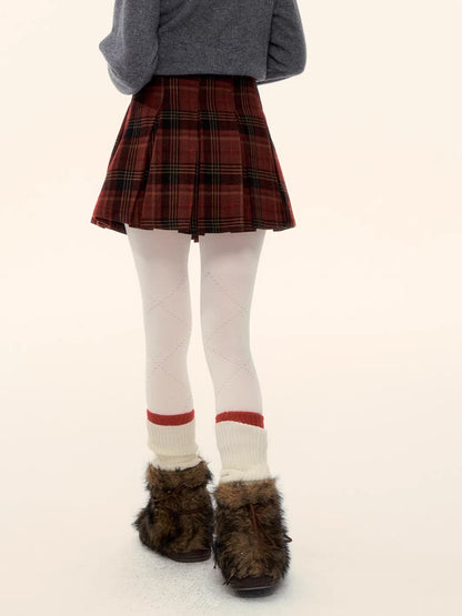 Vintage Red Plaid Wool-Blend Mini Skirt