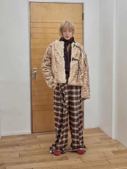 Vintage Red Plaid Brushed Cotton Wide-Leg Pants