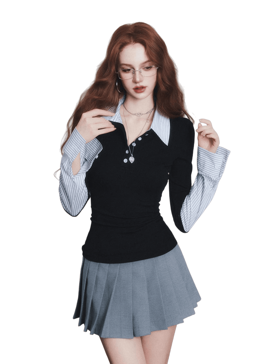 Layered-Style Collar Knit Polo