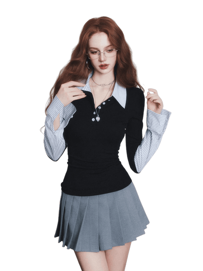 Layered-Style Collar Knit Polo