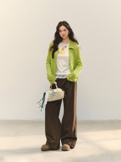 Hollow-out 3D Flower Crochet Lapel Cardigan - CHINASQUAD