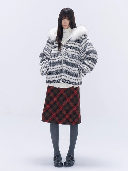 Detachable Faux Fur Collar Hooded Jacket